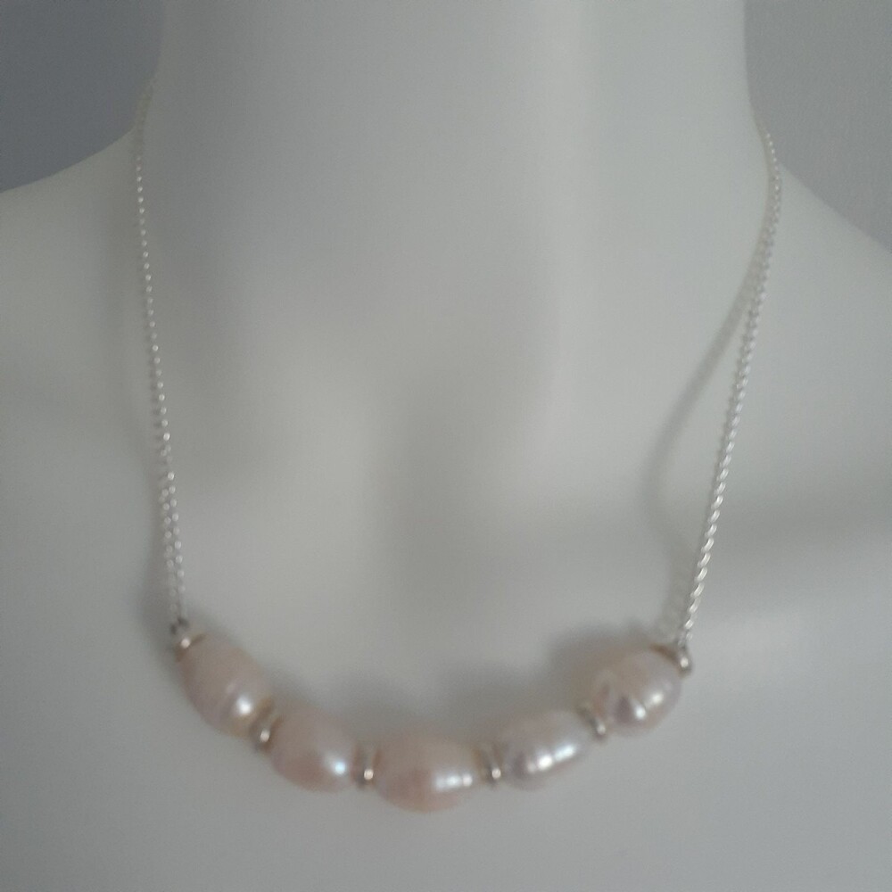 Genuine white pearl silver choker necklace jewelry  handmade